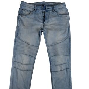 HM Divided Mens Skinny Moto Biker Jeans Light Wash Blue Ribbed Knee Size 34
